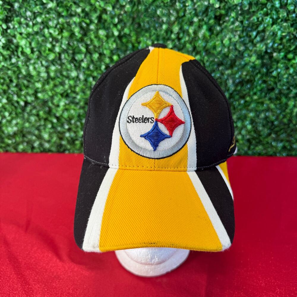 Vintage Reebok Pittsburgh Steelers Hat Cap NFL Black Yellow Color Block Mens